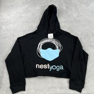 Rubee Nest Yoga Cropped Hoodie M Black Womens Graphic Pullover USA Athleisure